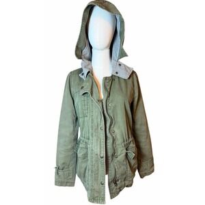 Lucky Brand Y2K Utility Field Jacket Womens XS Hooded Cargo Anorak Green Army